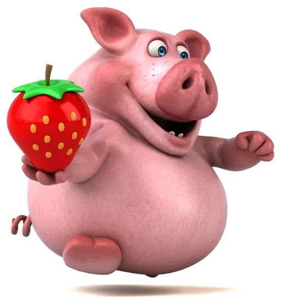 Schwein hält Erdbeere — Stockfoto