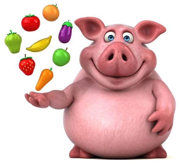 Pig holding fruits and vegetables — Stock Photo, Image