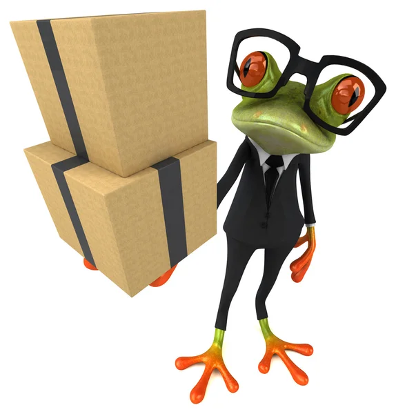 Frog holding boxes — Stock Photo, Image