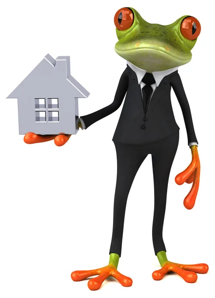 Katak memegang tanda rumah — Stok Foto