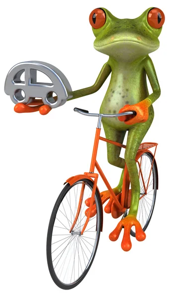 Žába drží auto znamení — Stock fotografie