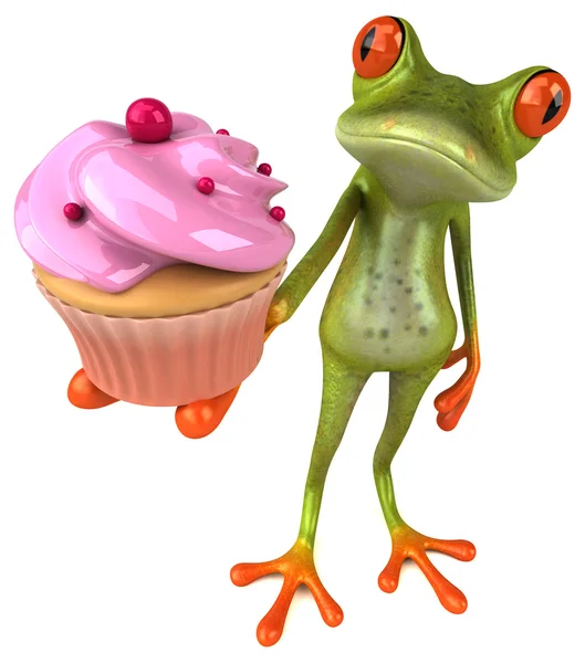 Frog innehav cupcake — Stockfoto