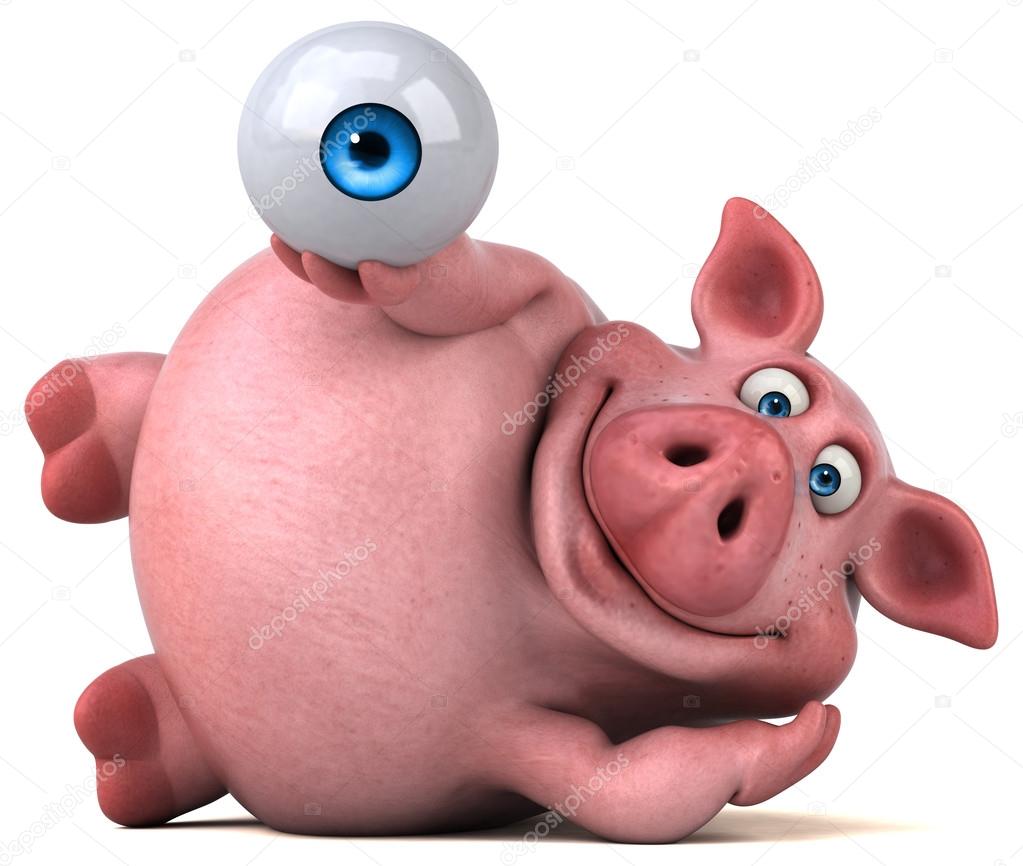 Funny pig holding eye