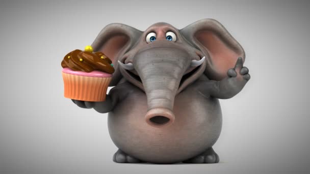 Funny elephant gospodarstwa cupcake — Wideo stockowe