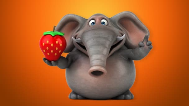 Funny elephant gospodarstwa truskawka — Wideo stockowe