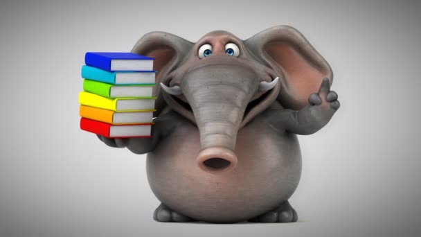 Divertido elefante sosteniendo libros — Vídeo de stock
