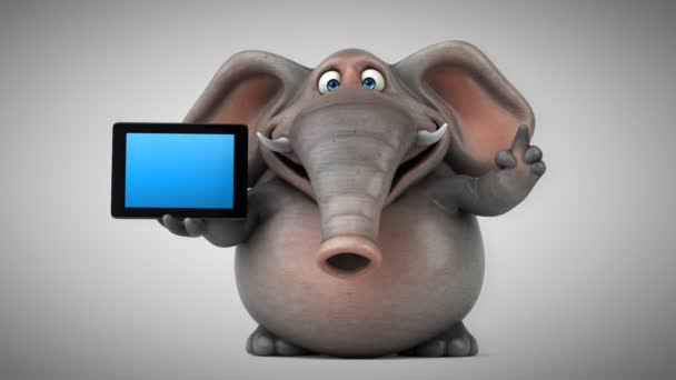 Funny elephant gospodarstwa tabletu — Wideo stockowe