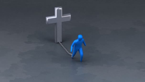 Обтяжений чоловік з хрестом — стокове відео