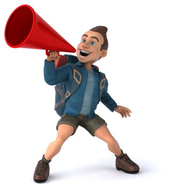 3 boyutlu sırt çantalı bir çizgi film karakterinin eğlenceli bir çizimi 