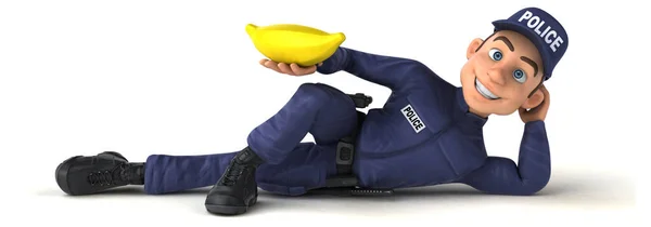バナナと漫画警察官の楽しい3Dイラスト — ストック写真