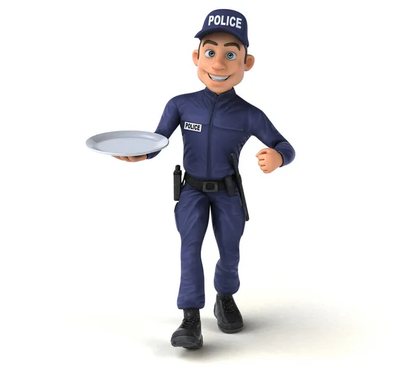 Lustige Illustration Eines Cartoon Polizisten Mit Teller — Stockfoto