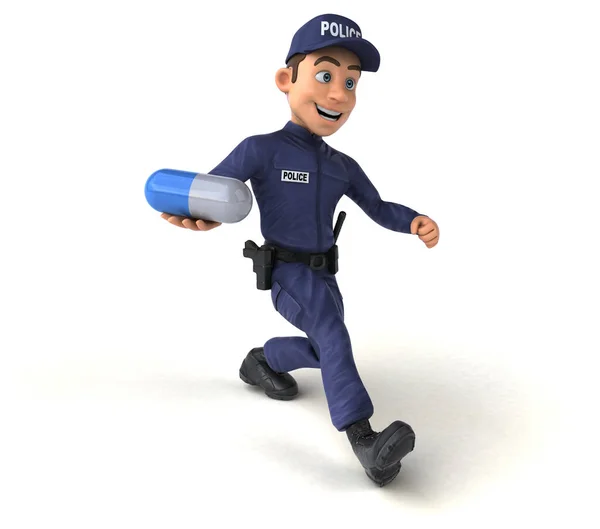 Diversión Ilustración Oficial Policía Dibujos Animados Con Píldora — Foto de Stock