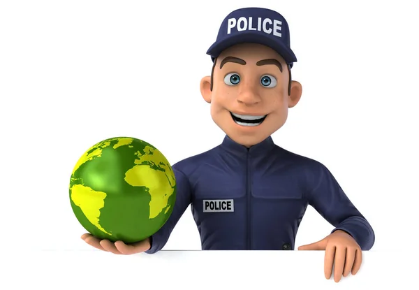 Ilustração Divertida Policial Desenhos Animados Com Globo — Fotografia de Stock