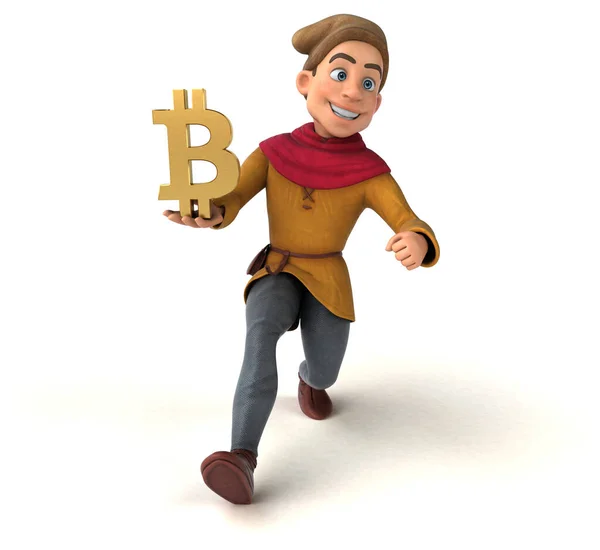 Illustration Medeltida Historisk Karaktär Med Bitcoin — Stockfoto