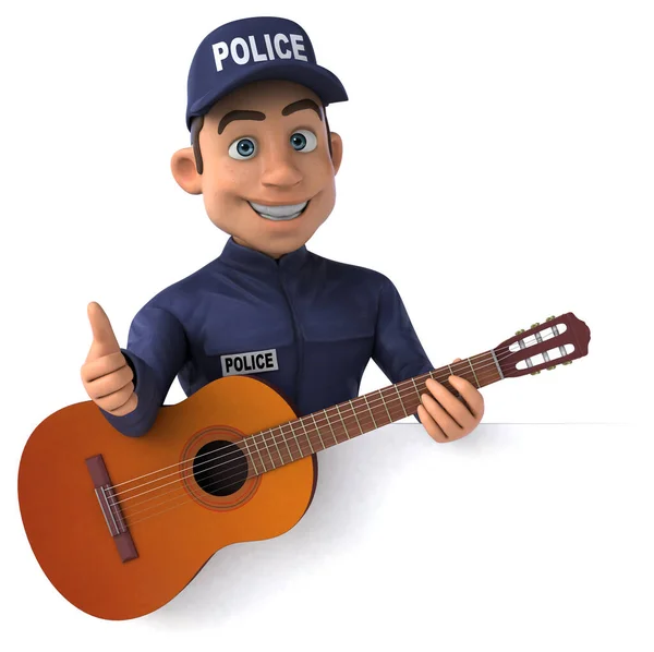 Fun Illustration Cartoon Police Officer Guitar — Stock Photo, Image