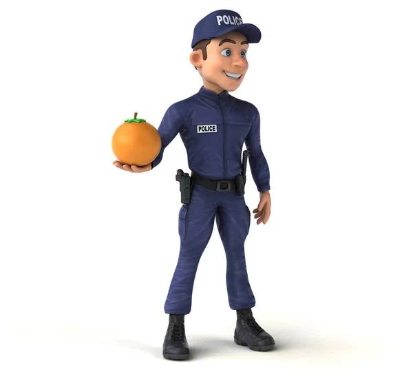 Divertente Illustrazione Agente Polizia Cartone Animato Con Arancione — Foto Stock