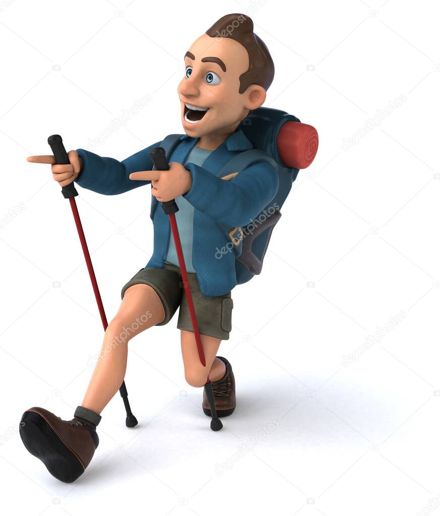 Fun illustration of a 3D cartoon backpacker  character