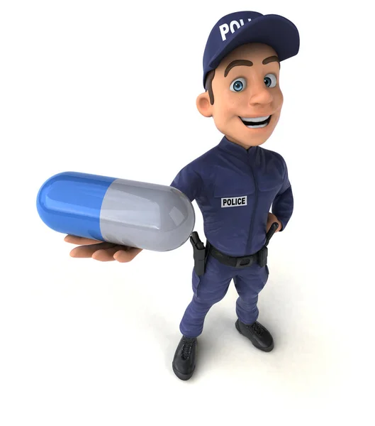 Fun Illustration Cartoon Police Officer Pill — Stock Photo, Image