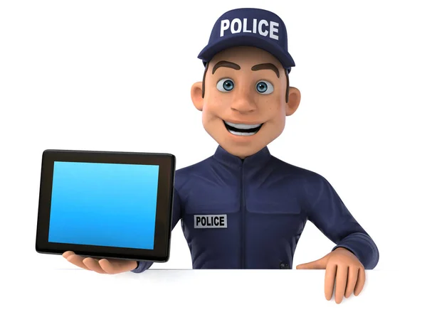 タブレット付き漫画警察官の楽しい3Dイラスト — ストック写真