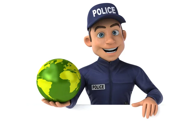 地球と漫画警察官の楽しい3Dイラスト — ストック写真