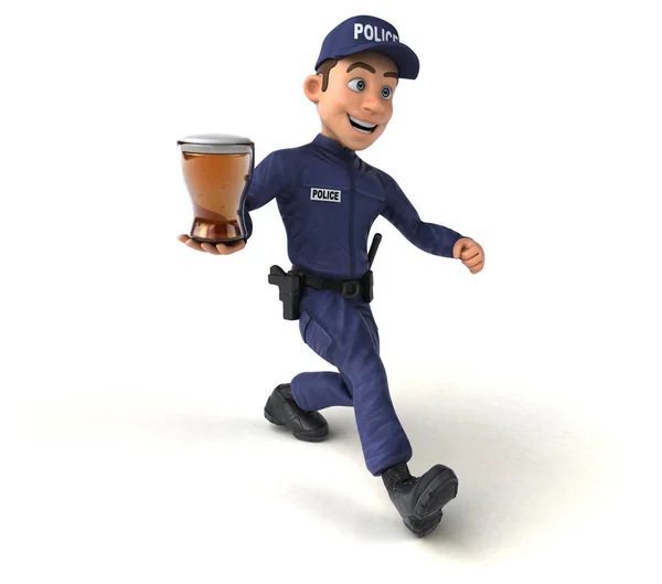 Divertida Ilustración Policía Dibujos Animados Con Cerveza —  Fotos de Stock