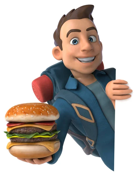 Fun Illustration Cartoon Backpacker Burger — Stock Photo, Image
