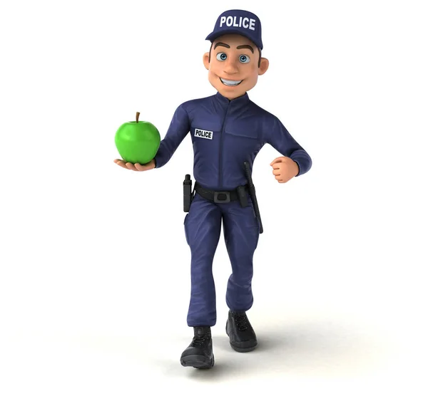 Diversión Ilustración Oficial Policía Dibujos Animados Con Manzana —  Fotos de Stock