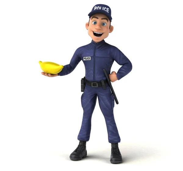 バナナと漫画警察官の楽しい3Dイラスト — ストック写真