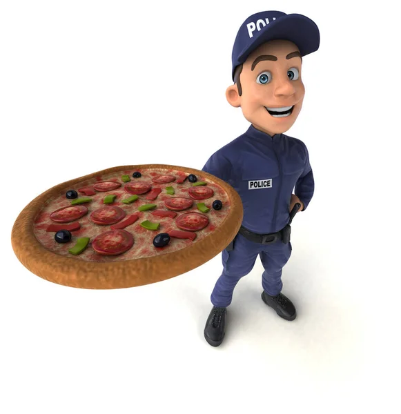 Διασκέδαση Απεικόνιση Ενός Αστυνομικού Κινουμένων Σχεδίων Πίτσα — Φωτογραφία Αρχείου