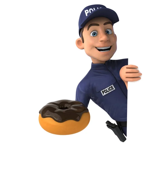 Fun 3D illustration of a cartoon Police Officer with donut