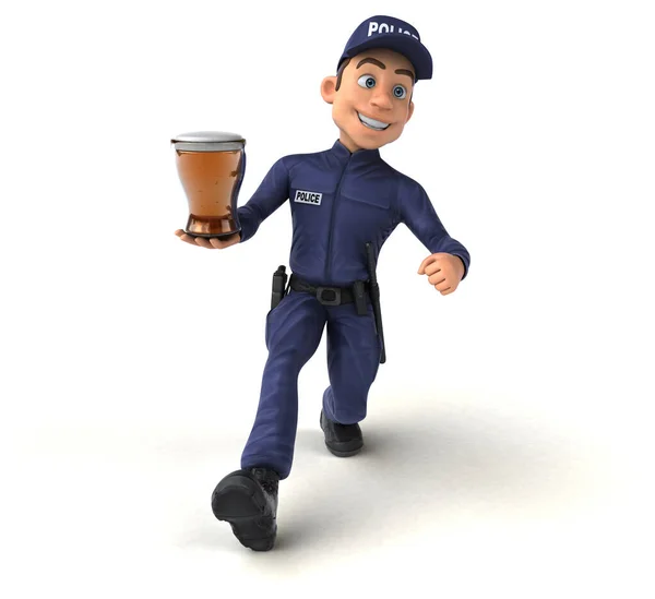 Весела Ілюстрація Мультиплікаційного Поліцейського Пивом — стокове фото