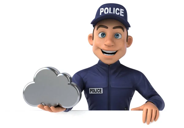 一个带云彩的卡通警察的有趣3D图像 — 图库照片