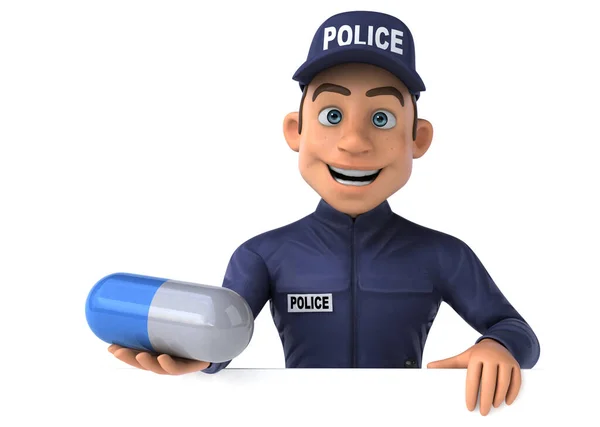 Lustige Illustration Eines Cartoon Polizisten Mit Pille — Stockfoto