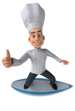 Eğlenceli 3D karikatür şefi karakter sörfü