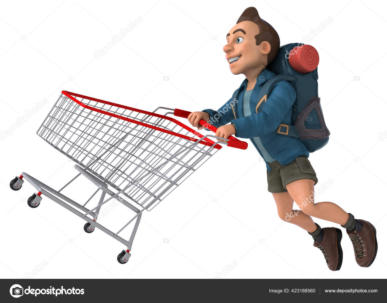 カート付き3d漫画のバックパッカーの楽しいイラスト ストック写真 C Julos