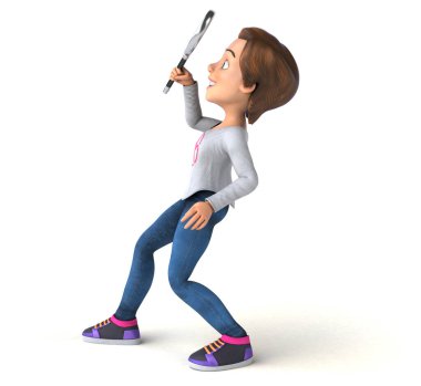 Çizgi film kızı ararken 3 boyutlu eğlenceli bir resim.