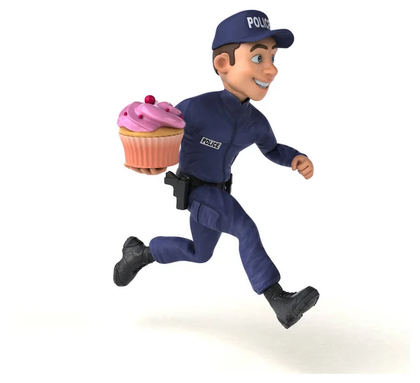 Diversión Ilustración Oficial Policía Dibujos Animados Con Cupcake —  Fotos de Stock