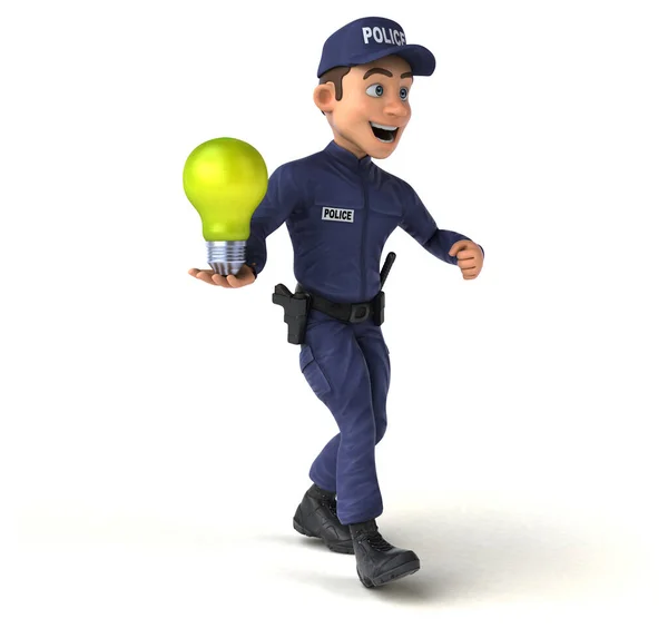 Ilustração Divertida Policial Dos Desenhos Animados Com Lâmpada — Fotografia de Stock