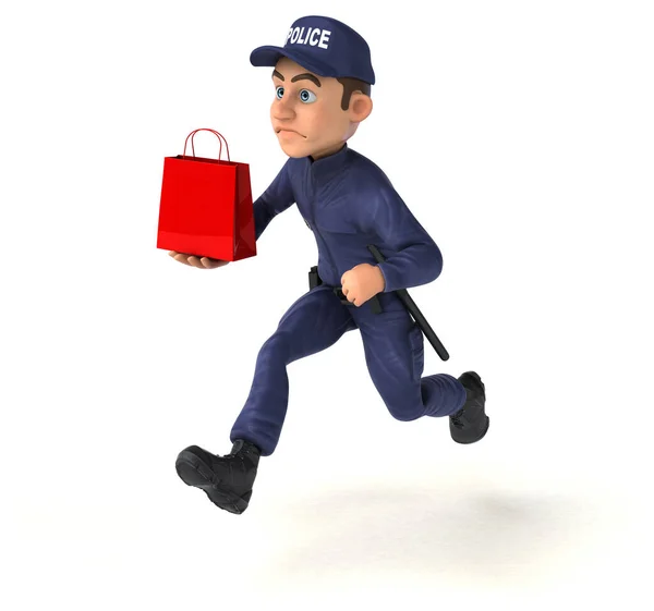 Lustige Illustration Eines Cartoon Polizisten Mit Tasche — Stockfoto