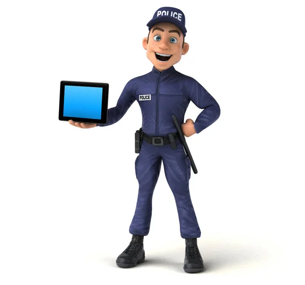 Fun Ilustrace Kresleného Policisty Tabletem — Stock fotografie