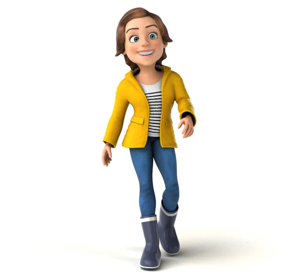 Fun Illustration Eines Cartoon Teenager Mädchen Mit Regen Ausrüstung Isoliert — Stockfoto