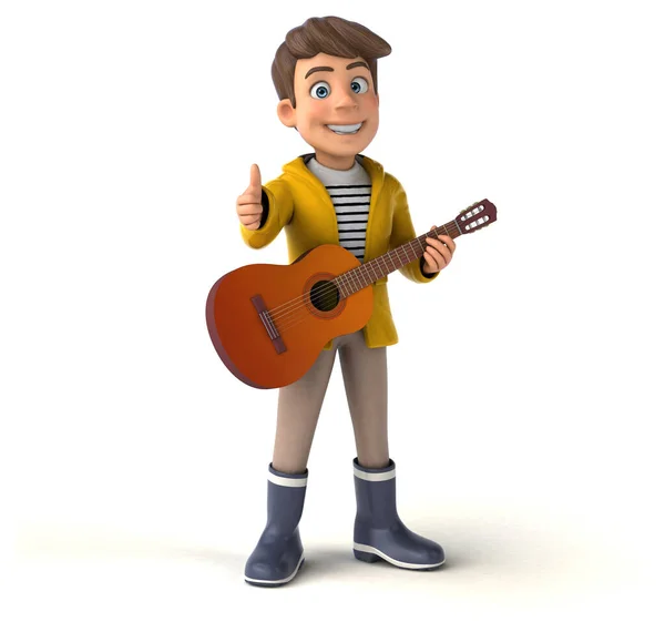 Fun Illustration Cartoon Kid Rain Gear Guitar — Stock Photo, Image