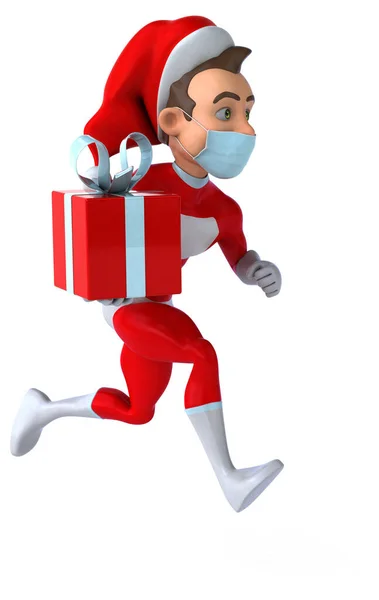 Divertente Super Babbo Natale Con Una Maschera Possesso Regalo — Foto Stock