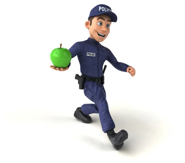 Fun Illustration Cartoon Police Officer Apple — Stock Photo, Image