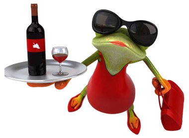 Şaraplı eğlenceli kurbağa - 3D Görüntü
