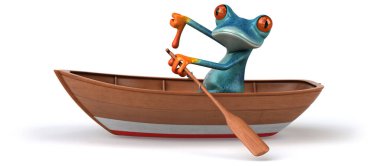 Teknede eğlenceli kurbağa - 3D Görüntü