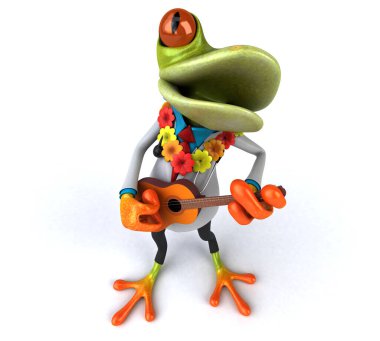 Gitarlı eğlenceli kurbağa - 3D Görüntü