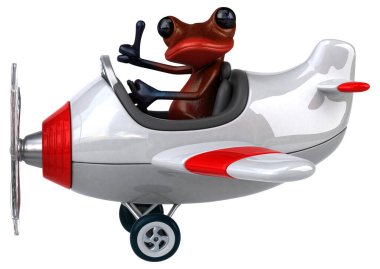 Uçakta eğlenceli kurbağa - 3D Görüntü
