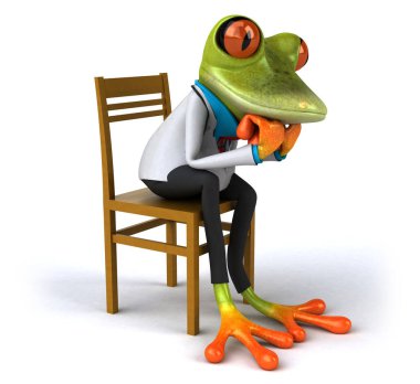 Sandalyedeki eğlenceli kurbağa - 3D Görüntü