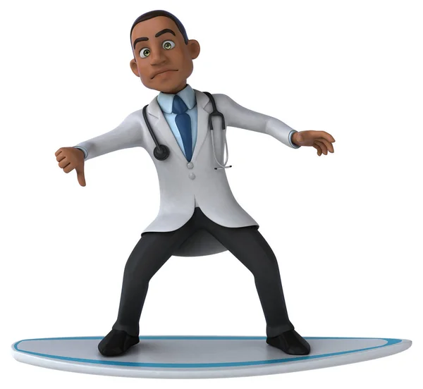楽しい3D漫画の医者のキャラクターサーフィン — ストック写真